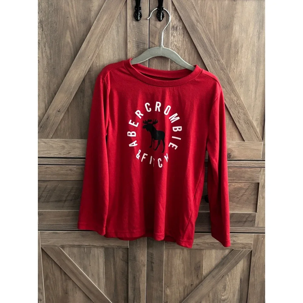 Abercrombie Kids Pajama Set Red Plaid Moose Logo Sleepwear Size 5/6 Long Sleeve